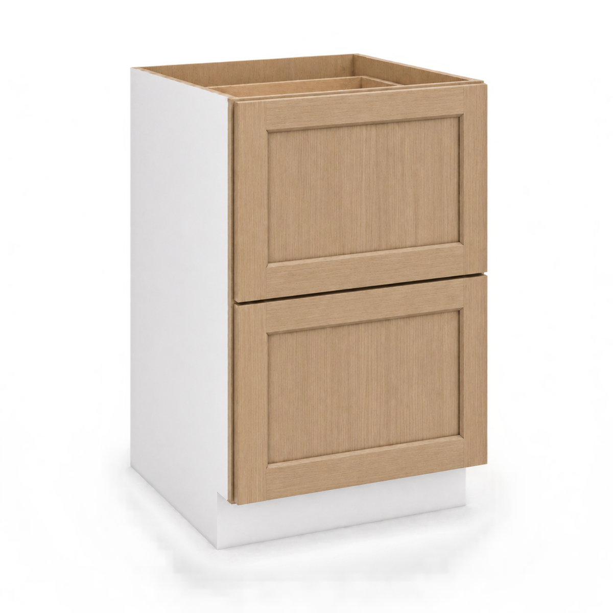 Rift Oak shaker 24-inch two-drawer base cabinet.