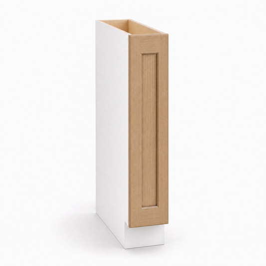 6", 9" & 12" Wide Spice Rack Pull Out Base Cabinet Natural Color 17ROS - Redondo White Oak Shaker 1-1/4" Overlay