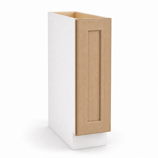 6", 9" & 12" Wide Spice Rack Pull Out Base Cabinet Natural Color 17ROS - Redondo White Oak Shaker 1-1/4" Overlay