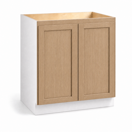 Full Height Two Doors 24", 27", 30", 33, 36" & 42" Wide Natural Color 17ROS - Redondo White Oak Shaker 1-1/4" Overlay Base Cabinet