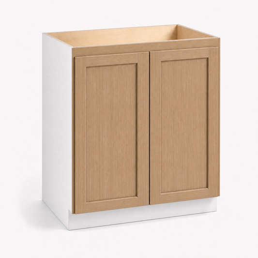 Full Height Two Doors 24", 27", 30", 33, 36" & 42" Wide Natural Color 17ROS - Redondo White Oak Shaker 1-1/4" Overlay Base Cabinet