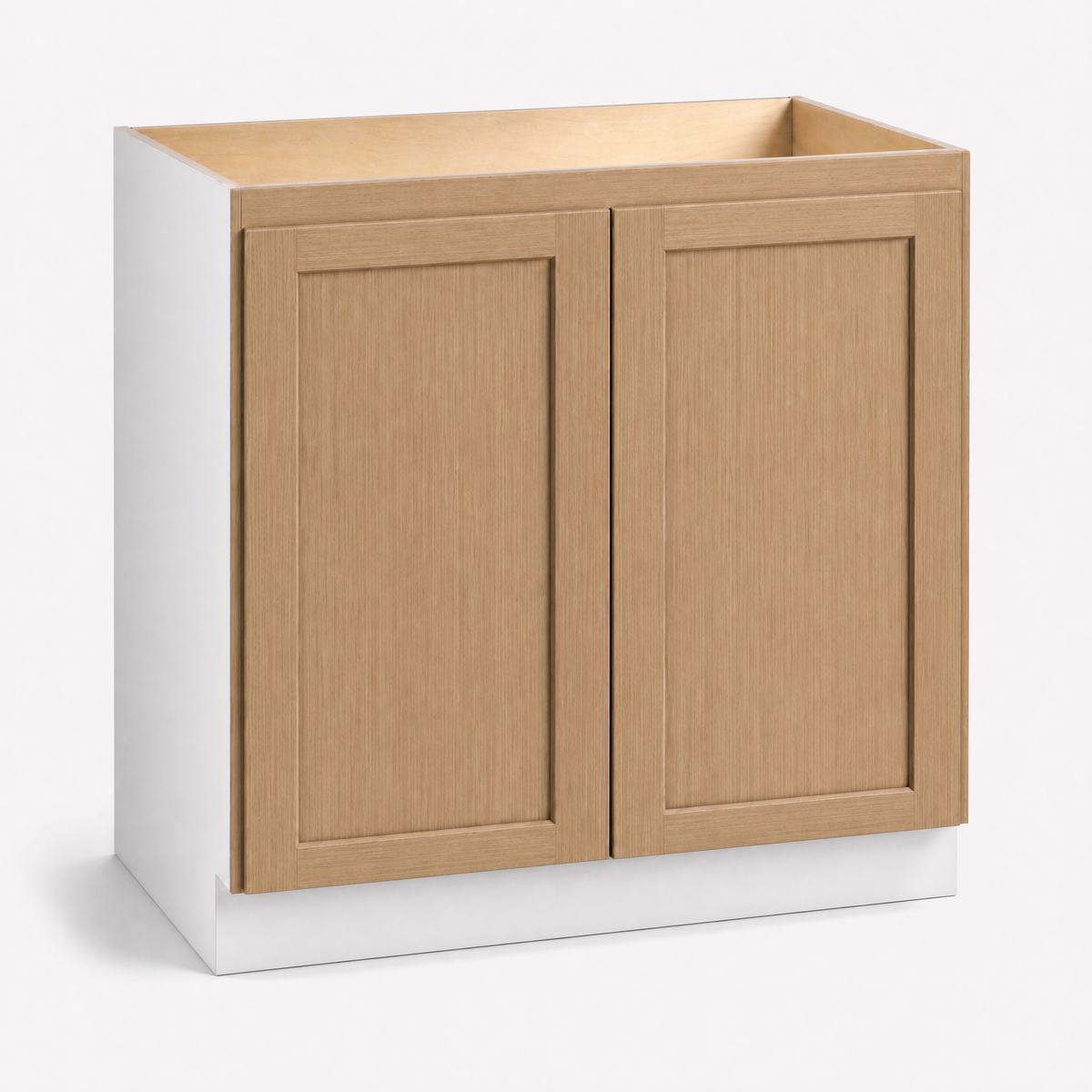 Full Height Two Doors 24", 27", 30", 33, 36" & 42" Wide Natural Color 17ROS - Redondo White Oak Shaker 1-1/4" Overlay Base Cabinet