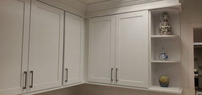 Blind Corner 29 Newport White Double Shaker 1-1/4" Overlay Wall Cabinet (left or right) 27" Wide by 30", 36" or 42" Tall