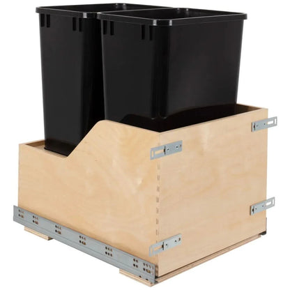 18" Double 50 Quart Wood Bottom-Mount Soft-close Trashcan Rollout for Door Mounting, Includes Two Cans - Hardware Resources
