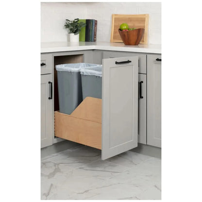 15" Double fits 18" Base 50 Quart Wood Bottom-Mount Soft-close Trashcan Rollout for Door Mounting, Includes Black Cans - Hardware Resources