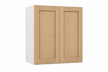 Rift Oak 30-inch-wide two-door stacker wall cabinet, 36 inches tall, with one panel in each door.