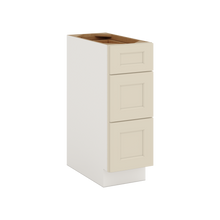Three Drawer Base Cabinet 12", 15", 18", 21", 24", 30", 33" & 36" Wide Manhattan Cream Shaker 1-1/4" Overlay