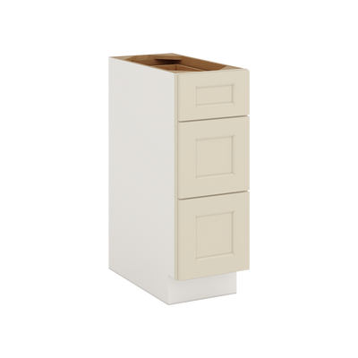 Three Drawer Base Cabinet 12", 15", 18", 21", 24", 30", 33" & 36" Wide Manhattan Cream Shaker 1-1/4" Overlay