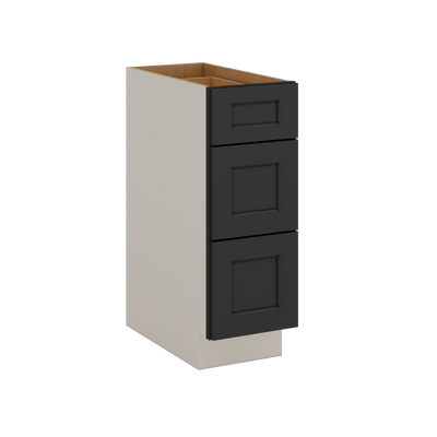 Three Drawer Base Cabinet 12", 15", 18", 21", 24", 30", 33" & 36" Wide 15HNS Hermosa Noir Black Shaker 1-1/4" Overlay