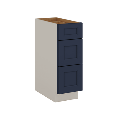 Three Drawer Base Cabinet 12", 15", 18", 21", 24", 30", 33" & 36" Wide NB29 Naval Blue Shaker 1-1/4" Overlay