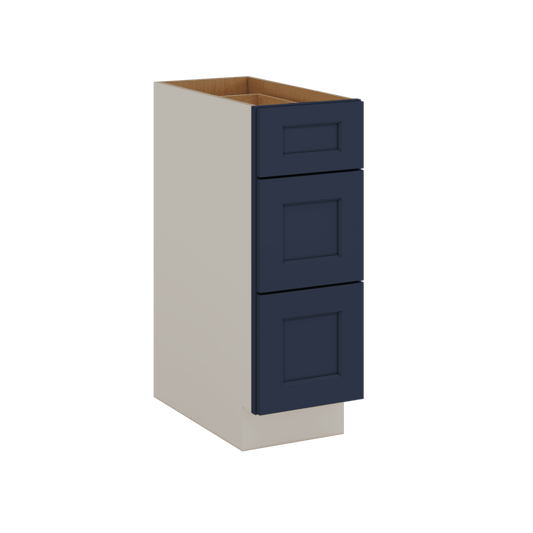 Three Drawer Base Cabinet 12", 15", 18", 21", 24", 30", 33" & 36" Wide NB29 Naval Blue Shaker 1-1/4" Overlay