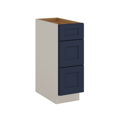 Three Drawer Base Cabinet 12", 15", 18", 21", 24", 30", 33" & 36" Wide 29NB Naval Blue Shaker 1-1/4" Overlay