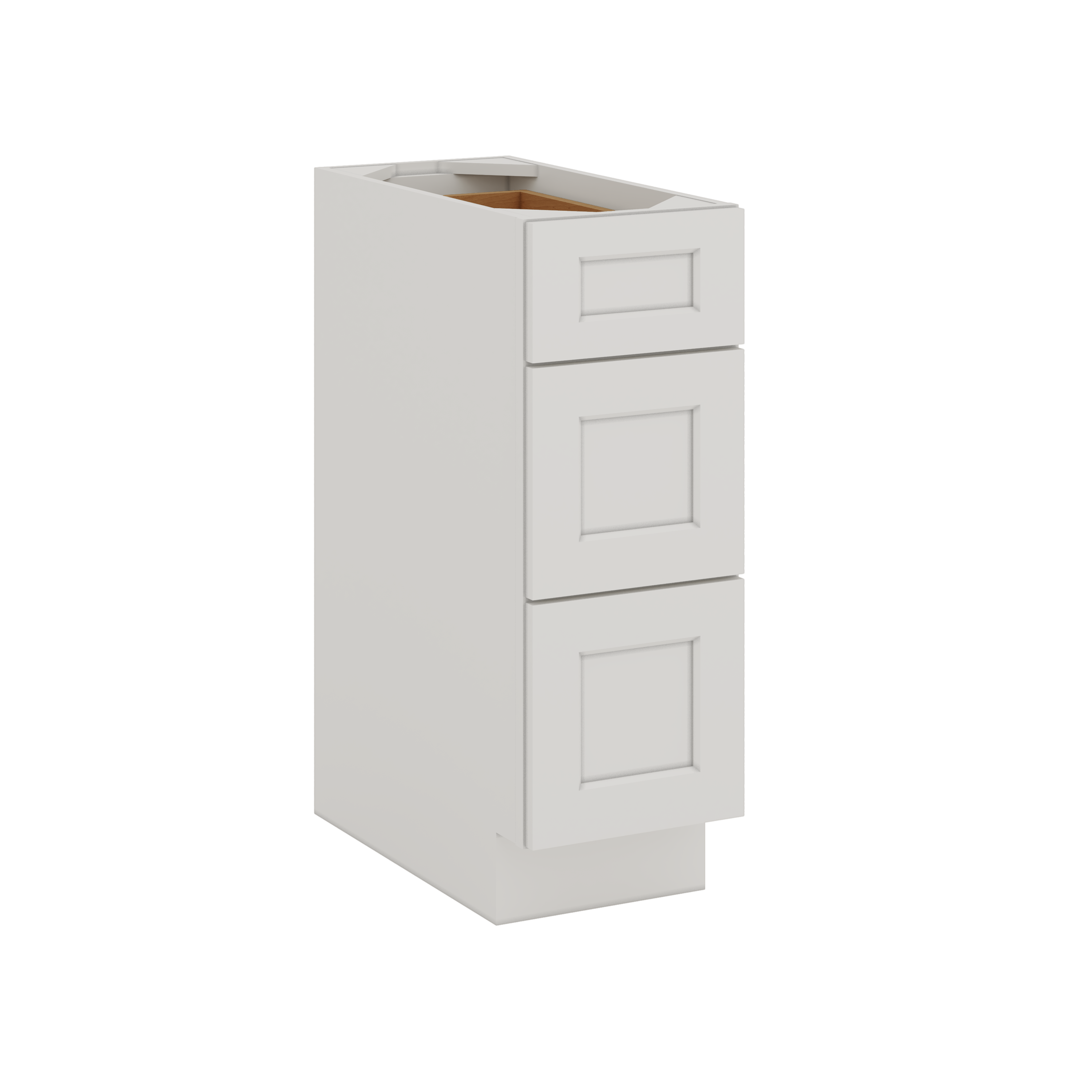 12", 15", 18", 21", 24", 30", 33" & 36" Three Drawer Base Cabinet Wide ICE White Shaker 1-1/4" Overlay CWS/CWB