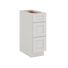 Three Drawer Base Cabinet 12", 15", 18", 21", 24", 30", 33" & 36" Wide White Shaker 1-1/4" Overlay