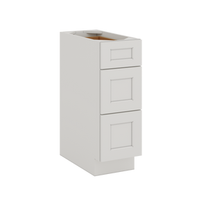 Three Drawer Base Cabinet 12", 15", 18", 21", 24", 30", 33" & 36" Wide 2WS White Shaker 1-1/4" Overlay