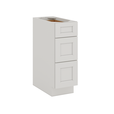 Three Drawer Base Cabinet 12", 15", 18", 21", 24", 30", 33" & 36" Wide 2WS White Shaker 1-1/4" Overlay