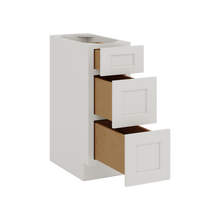 Three Drawer Base Cabinet 12", 15", 18", 21", 24", 30", 33" & 36" Wide White Shaker 1-1/4" Overlay