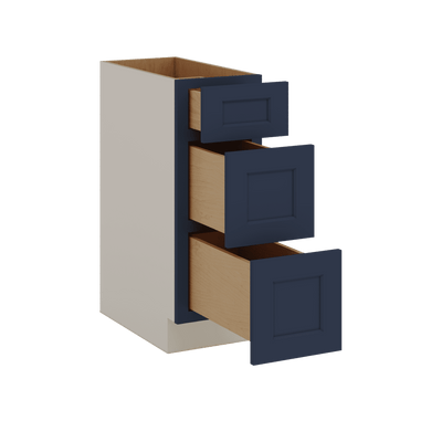 Three Drawer Base Cabinet 12", 15", 18", 21", 24", 30", 33" & 36" Wide 29NB Naval Blue Shaker 1-1/4" Overlay