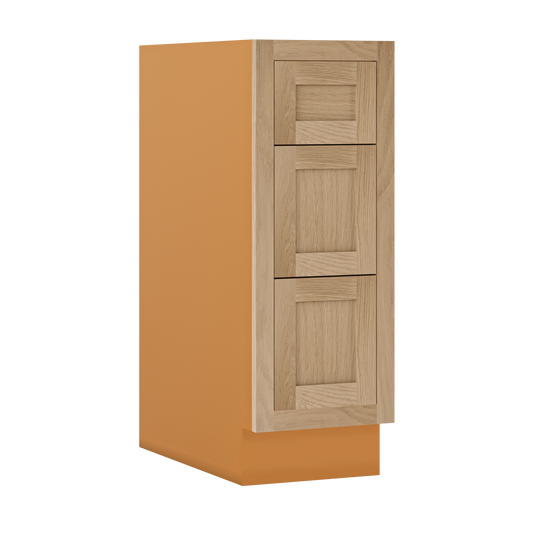 Custom Oak 3 Drawer Base Cabinet - 12"–36" wide