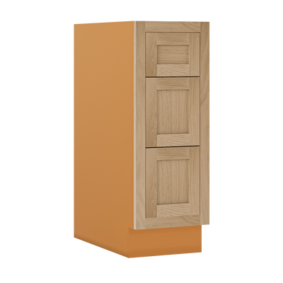 White Oak Shaker Inset Three Drawer Base Cabinet - 12", 15", 18", 21", 24",27", 30", 33" & 36" - Special Order