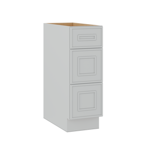 3 Drawer Base 12", 15", 18", 21", 24" & 30" Wide White Elegant Oak Craftsman Shaker 1-1/4" Overlay Base Cabinet
