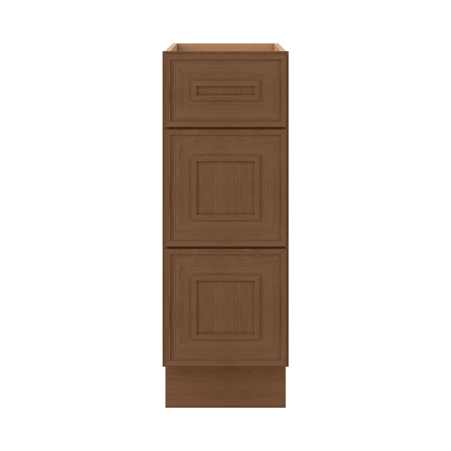 3 Drawer Base 12", 15", 18", 21", 24", 30" & 36" Wide Mocha Elegant Oak Craftsman Shaker 1-1/4" Overlay Base Cabinet