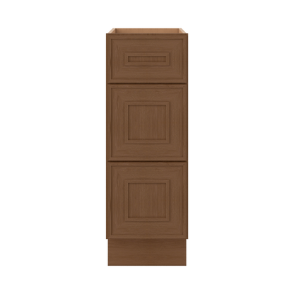 3 Drawer Base 12", 15", 18", 21", 24", 30" & 36" Wide Mocha Elegant Oak Craftsman Shaker 1-1/4" Overlay Base Cabinet