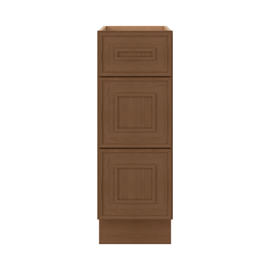 3 Drawer Base 12", 15", 18", 21", 24" & 30" Wide Mocha Elegant Oak Craftsman Shaker 1-1/4" Overlay Base Cabinet