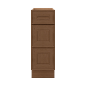 3 Drawer Base 12", 15", 18", 21", 24" & 30" Wide Mocha Elegant Oak Craftsman Shaker 1-1/4" Overlay Base Cabinet