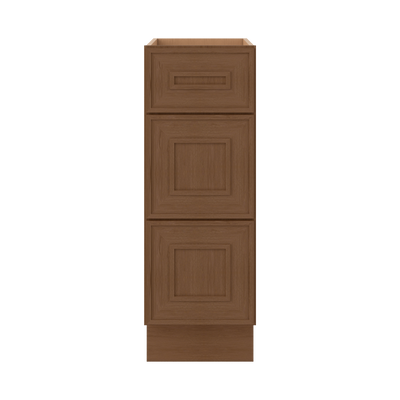 3 Drawer Base 12", 15", 18", 21", 24" & 30" Wide Mocha Elegant Oak Craftsman Shaker 1-1/4" Overlay Base Cabinet