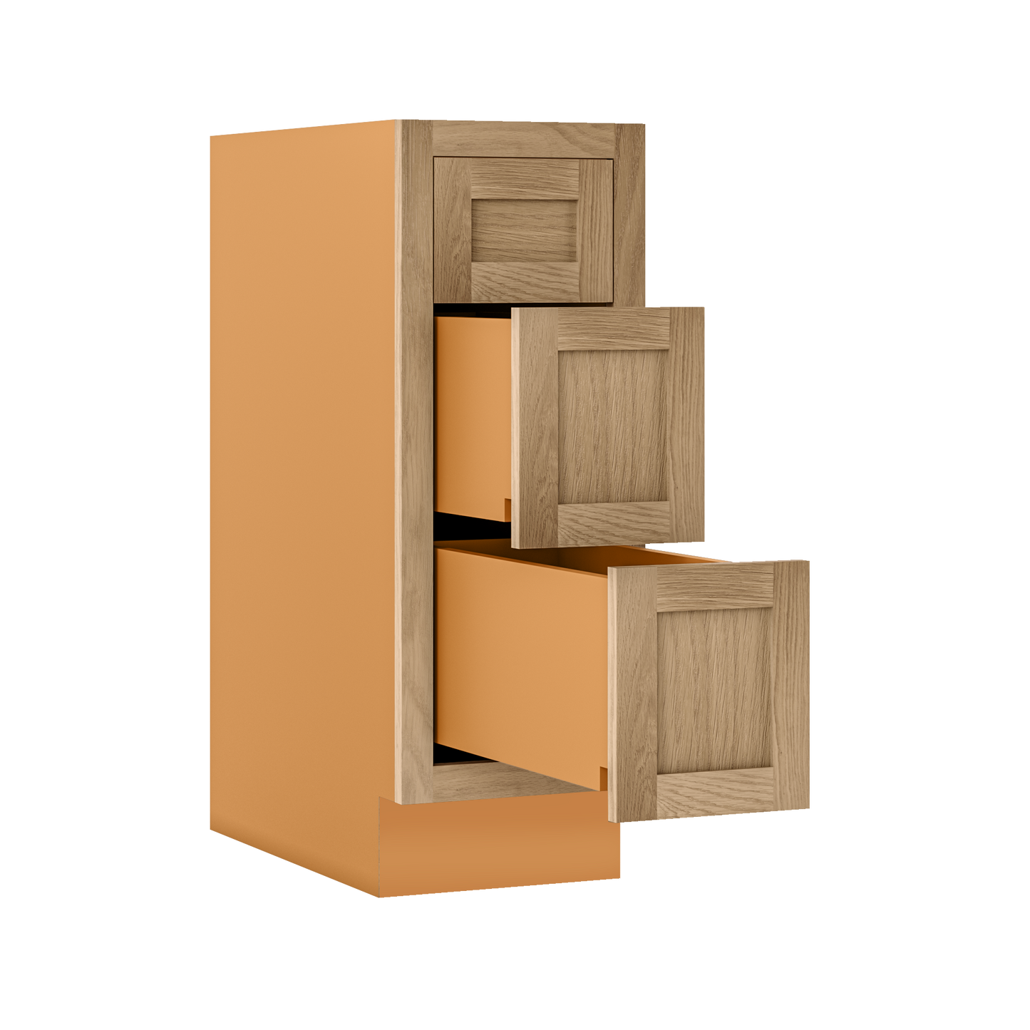 White Oak Shaker Inset Three Drawer Base Cabinet - 12", 15", 18", 21", 24",27", 30", 33" & 36" - Special Order