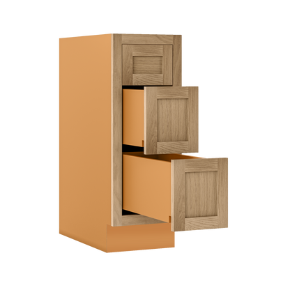 Custom Oak 3 Drawer Base Cabinet - 12"–36" wide