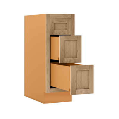 White Oak Shaker Inset Three Drawer Base Cabinet - 12", 15", 18", 21", 24",27", 30", 33" & 36" - Special Order