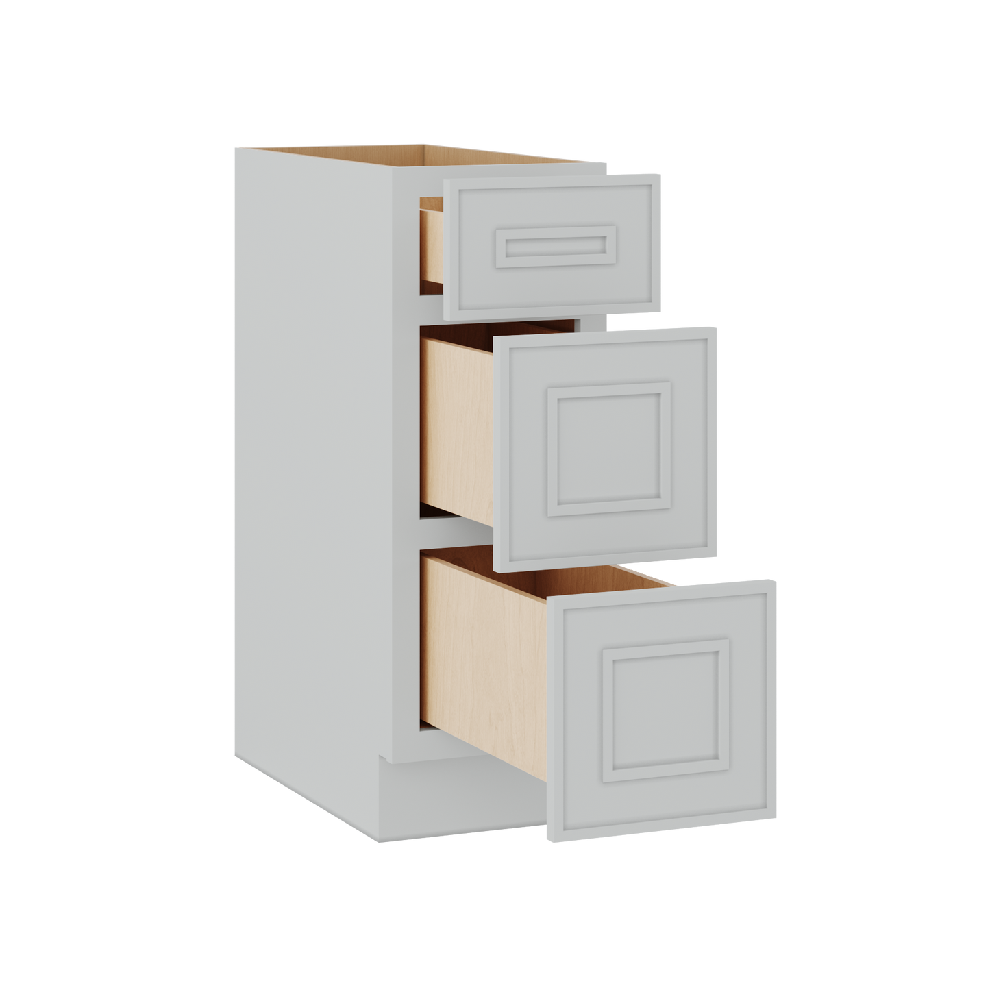3 Drawer Base 12", 15", 18", 21", 24" & 30" Wide White Elegant Oak Craftsman Shaker 1-1/4" Overlay Base Cabinet