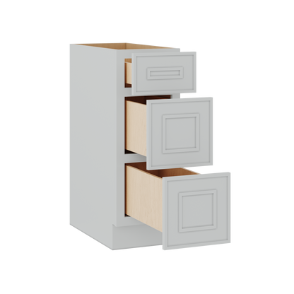 3 Drawer Base 12", 15", 18", 21", 24" & 30" Wide White Elegant Oak Craftsman Shaker 1-1/4" Overlay Base Cabinet