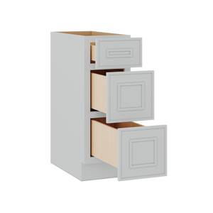 3 Drawer Base 12", 15", 18", 21", 24" & 30" Wide White Elegant Oak Craftsman Shaker 1-1/4" Overlay Base Cabinet