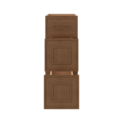 3 Drawer Base 12", 15", 18", 21", 24", 30" & 36" Wide Mocha Elegant Oak Craftsman Shaker 1-1/4" Overlay Base Cabinet