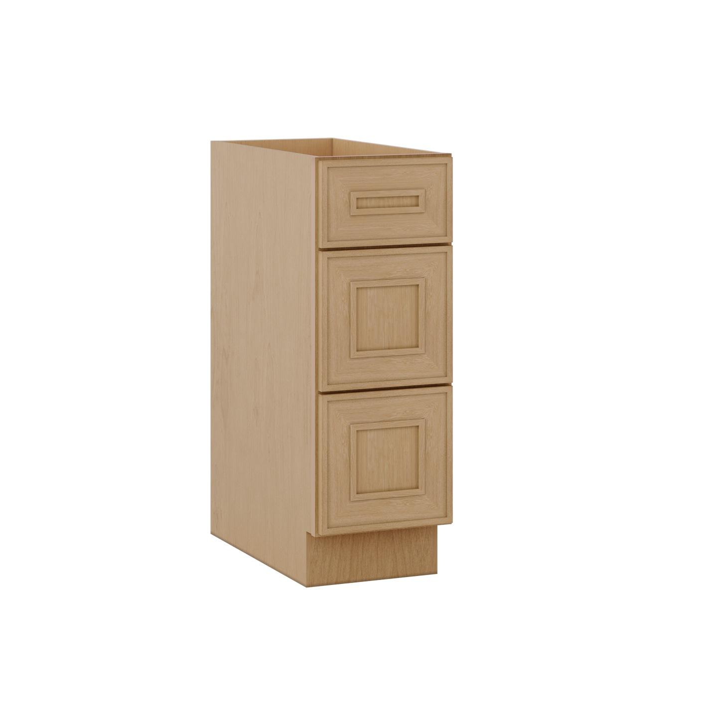 3 Drawer Base 12", 15", 18", 21", 24" & 30" Wide Elegant Oak Craftsman Shaker 1-1/4" Overlay Base Cabinet