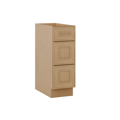 3 Drawer Base 12", 15", 18", 21", 24" & 30" Wide Elegant Oak Craftsman Shaker 1-1/4" Overlay Base Cabinet