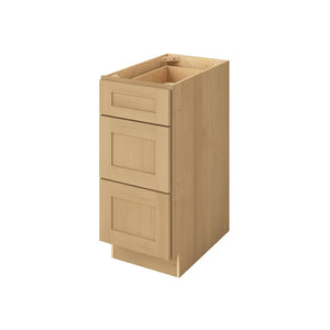 3 Drawer Base Cabinet 12", 15", 18", 21", 24", 30", 33" & 36" Wide Sandstone Birch Shaker 1-1/4" Overlay