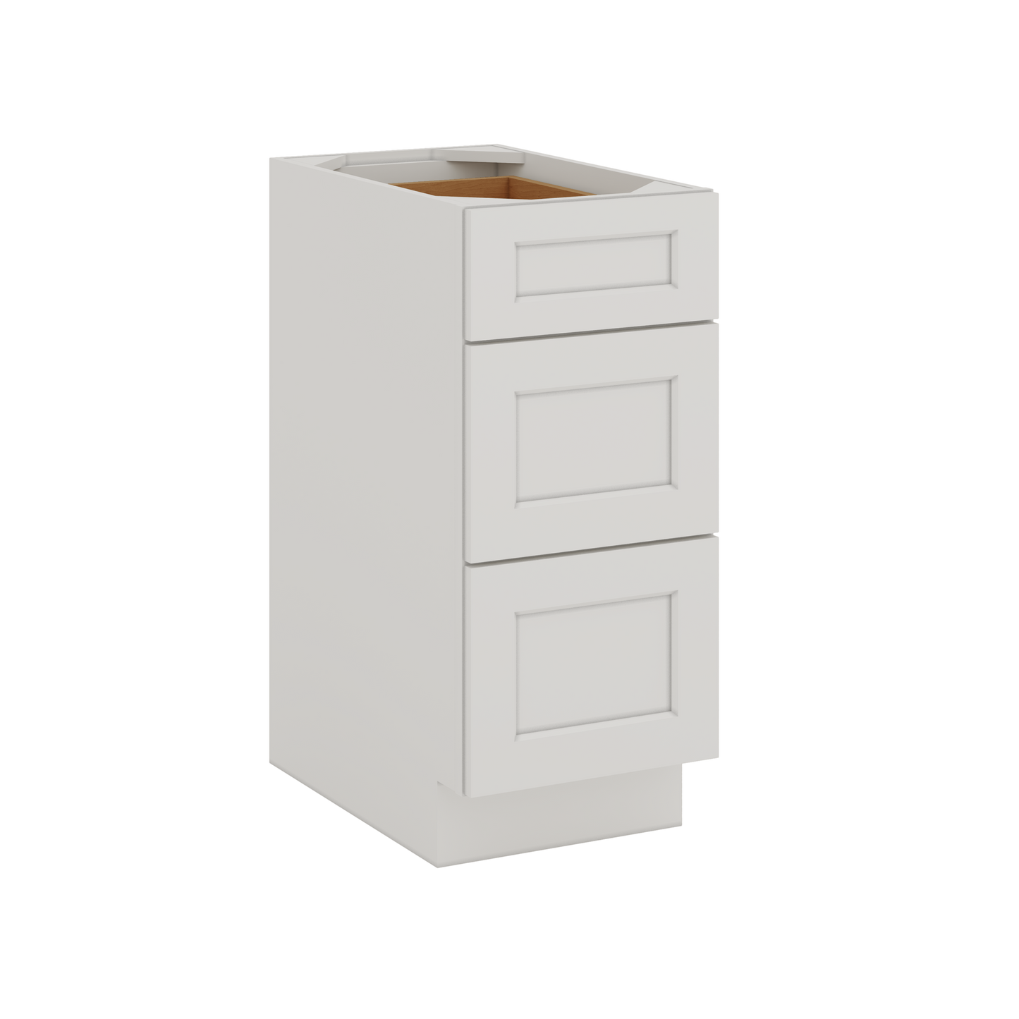 12", 15", 18", 21", 24", 30", 33" & 36" Three Drawer Base Cabinet Wide ICE White Shaker 1-1/4" Overlay CWS/CWB