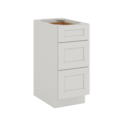12", 15", 18", 21", 24", 30", 33" & 36" Three Drawer Base Cabinet Wide ICE White Shaker 1-1/4" Overlay CWS/CWB