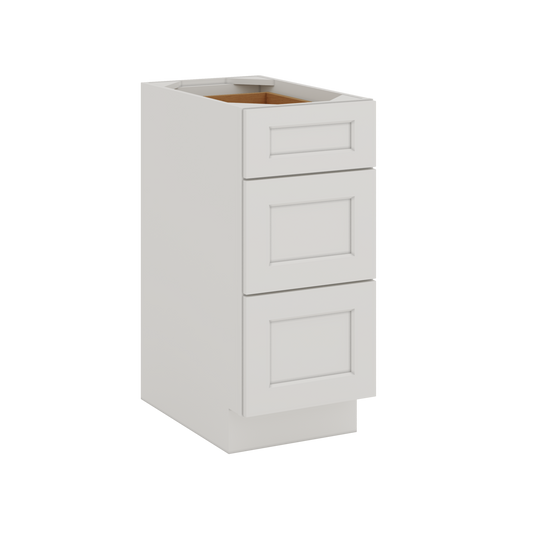 Three Drawer Base Cabinet 12", 15", 18", 21", 24", 30", 33" & 36" Wide 2WS White Shaker 1-1/4" Overlay