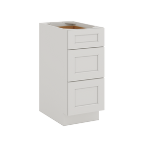 Three Drawer Base Cabinet 12", 15", 18", 21", 24", 30", 33" & 36" Wide 2WS White Shaker 1-1/4" Overlay