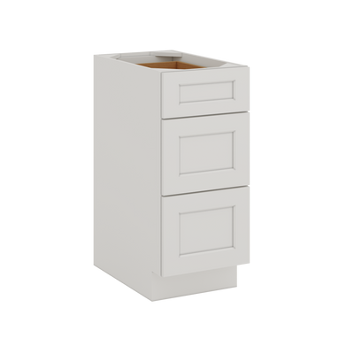 Three Drawer Base Cabinet 12", 15", 18", 21", 24", 30", 33" & 36" Wide 2WS White Shaker 1-1/4" Overlay