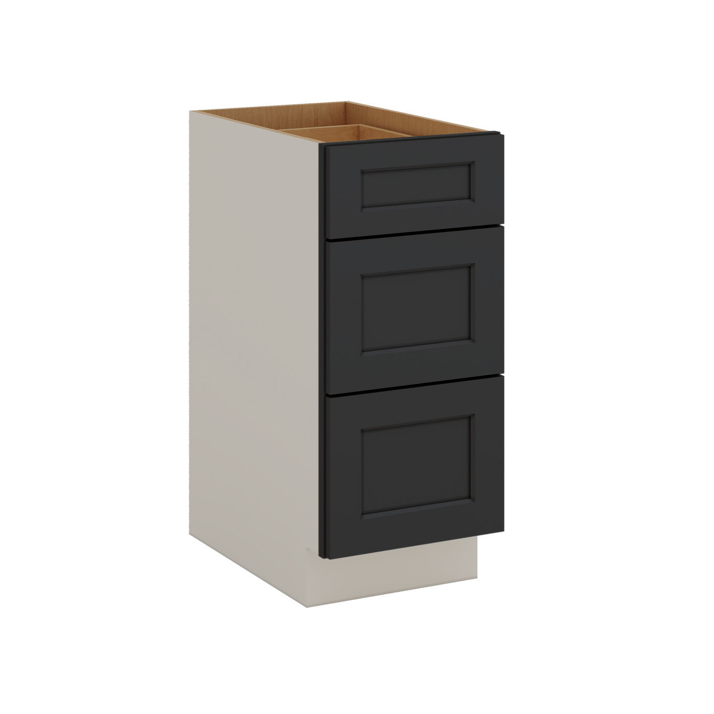 Three Drawer Base Cabinet 12", 15", 18", 21", 24", 30", 33" & 36" Wide 15HNS Hermosa Noir Black Shaker 1-1/4" Overlay