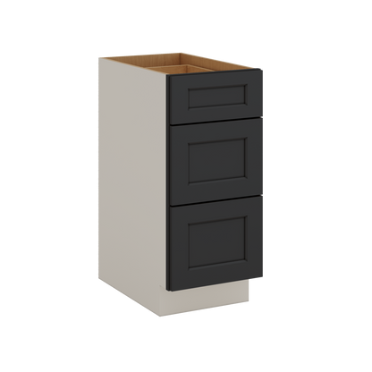 Three Drawer Base Cabinet 12", 15", 18", 21", 24", 30", 33" & 36" Wide 15HNS Hermosa Noir Black Shaker 1-1/4" Overlay