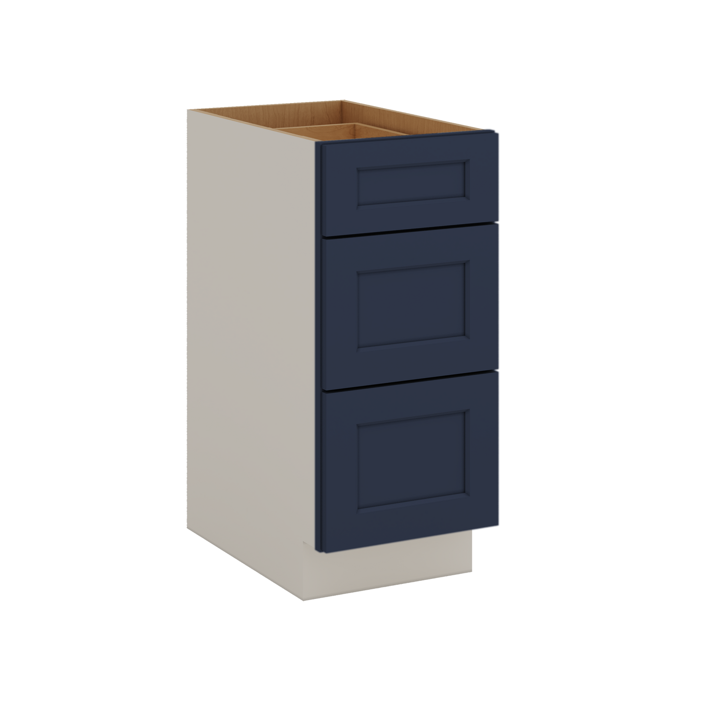 Three Drawer Base Cabinet 12", 15", 18", 21", 24", 30", 33" & 36" Wide NB29 Naval Blue Shaker 1-1/4" Overlay