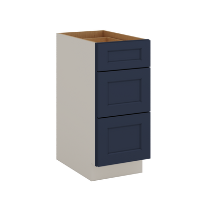 Three Drawer Base Cabinet 12", 15", 18", 21", 24", 30", 33" & 36" Wide NB29 Naval Blue Shaker 1-1/4" Overlay