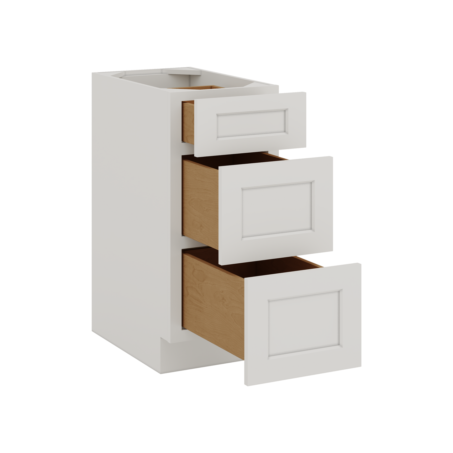 White Double Shaker 1-1/4" Overlay 3 Drawer Base Cabinet 12", 15", 18", 21", 24", 30", 33" & 36" Wide